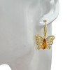 Cognac Amber Gold Plated Silver Filigree Butterfly Earrings