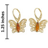 Cognac Amber Gold Plated Silver Filigree Butterfly Earrings