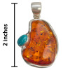 Cognac Amber and Turquoise Sterling Silver Freeform Handmade Pendant