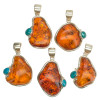 Cognac Amber and Turquoise Sterling Silver Freeform Handmade Pendant