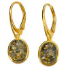 14K Gold Plated Silver Green Amber Classic Oval Earrings