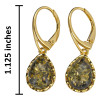 14K Gold Plated Silver Green Amber Classic Teardrop Earrings