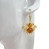 14K Gold Plated Silver Cognac Amber Bee Earrings