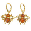 14K Gold Plated Silver Cognac Amber Bee Earrings