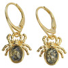14K Gold Plated Silver Green Amber Spider Earrings