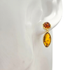14K Gold Plated Silver Cognac Amber Classic Marquise Post Earrings