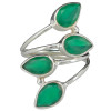 4-Stone Faceted Green Onyx Silver Adjustable Ring