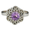 Faceted Amethyst Flower Style Silver Ring
