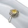 Faceted Citrine Flower Style Silver Ring