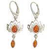 Cognac Amber Sterling Silver Lotus Earrings