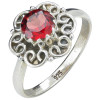 Faceted Garnet Flower Style Silver Ring