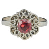 Faceted Garnet Flower Style Silver Ring