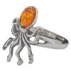 Cognac Amber Sterling Silver Octopus Adjustable Ring