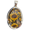 Handmade Carved Sunflower Cameo Amber Sterling Silver Pendant