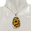 Handmade Carved Sunflower Cameo Amber Sterling Silver Pendant