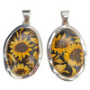 Handmade Carved Sunflower Cameo Amber Sterling Silver Pendant