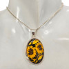 Handmade Carved Sunflower Cameo Amber Sterling Silver Pendant