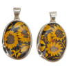 Handmade Carved Sunflower Cameo Amber Sterling Silver Pendant