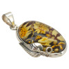 Handmade Carved Floral Butterfly Cameo Genuine Baltic Amber Sterling Silver Pendant