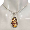 Handmade Carved Floral Butterfly Cameo Genuine Baltic Amber Sterling Silver Pendant