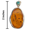 Handmade Multicolor Amber & Turquoise Sterling Silver Pendant