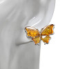 Cognac Amber Butterfly Sterling Silver Stud Earrings