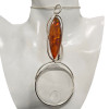 Cognac Amber Marquise Open Circle Sterling Silver Pendant
