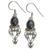 Black Onyx Scrollwork Sterling Silver Hook Earrings