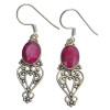 Faceted Composite Ruby Scrollwork Sterling Silver Hook Earrings