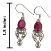 Faceted Composite Ruby Scrollwork Sterling Silver Hook Earrings