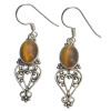Tiger Eye Scrollwork Sterling Silver Hook Earrings