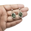 Green Amber Sterling Silver Post Dangle Earrings