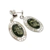 Green Amber Sterling Silver Post Dangle Earrings