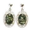 Green Amber Sterling Silver Post Dangle Earrings