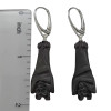 Black Amber Silver Bat Carved Earrings On Hooks