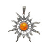 Cognac Amber Silver Sun Large Pendant