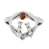 Cognac Amber Sterling Silver Cats Ring