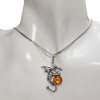 Cognac Amber Sterling Silver Dragon Pendant