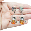 Spider Cognac Amber Silver Post Dangle Earrings