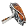 Cognac Amber Leaf Design Silver Adjustable Ring