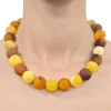 Multi-Color Matte Finish Amber Beaded Necklace 16"