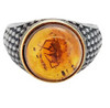 Natural Amber With Insect Silver Ring