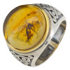 Natural Amber With Insect Silver Ring