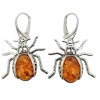 Beetle Cognac Amber Sterling Silver Earrings