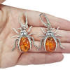 Beetle Cognac Amber Sterling Silver Earrings