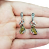 Snake Green Amber Silver Post Dangle Earrings