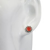 Round Stud Red Onyx Silver Earrings