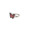 Butterfly Cherry Amber Silver Adjustable Ring