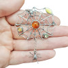 Multi-Color  Amber Sterling Silver Spiderweb Pin/Brooch