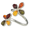 Multi-Color Amber Sterling Silver Flower Adjustable Ring
